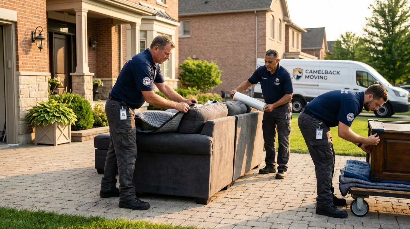 Large estate moving crew wrapping furniture in Abingdon, IL